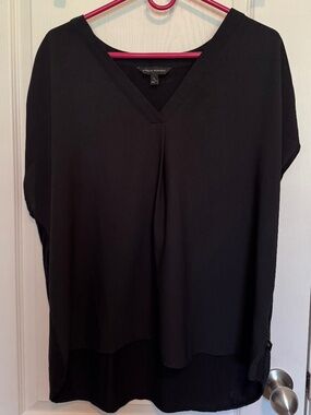 Banana Republic Black V-Neck Short Sleeve Pleated Top Crossover XL